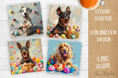 Dog paints Easter Square Coaster Sublimation | egg easter Product Image 1