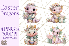 Easter Baby Dragon Clipart, Cute Pastel Spring Dragons Png Product Image 1