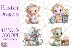 Easter Baby Dragon Clipart, Cute Pastel Spring Dragons Png Product Image 1