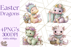 Easter Baby Dragon Clipart, Cute Pastel Spring Dragons Png Product Image 1