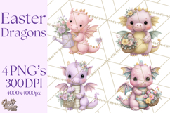 Easter Baby Dragon Clipart, Cute Pastel Spring Dragons Png Product Image 1