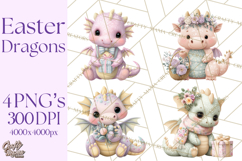 Easter Baby Dragon Clipart, Cute Pastel Spring Dragons Png Product Image 1