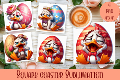 Easter crazy duck with egg Square Coaster Sublimation Product Image 1