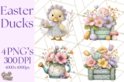 Easter Duckling Clipart, Cute Ducklings in Fancy Outfits Png Product Image 1