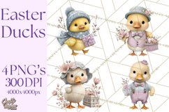 Easter Duckling Clipart, Cute Ducklings in Fancy Outfits Png Product Image 1