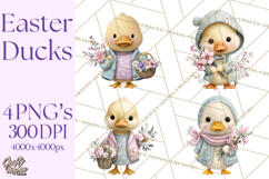 Easter Duckling Clipart, Cute Ducklings in Fancy Outfits Png Product Image 1