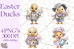 Easter Duckling Clipart, Cute Ducklings in Fancy Outfits Png Product Image 1
