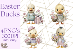 Easter Duckling Clipart, Cute Ducklings in Fancy Outfits Png Product Image 1