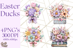 Easter Duckling Clipart, Cute Ducklings in Fancy Outfits Png Product Image 1