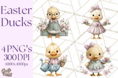 Easter Duckling Clipart, Cute Ducklings in Fancy Outfits Png Product Image 1