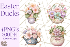 Easter Duckling Clipart, Cute Ducklings in Fancy Outfits Png Product Image 1