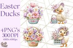 Easter Duckling Clipart, Cute Ducklings in Fancy Outfits Png Product Image 1