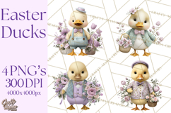 Easter Duckling Clipart, Cute Ducklings in Fancy Outfits Png Product Image 1