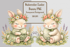 Vintage Watercolor Easter Bunny PNG Cute Floral Bunnies Product Image 1