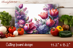 Cutting board design with spring flowers. Tulip and lilac Product Image 1