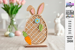 Easter Egg Shelf Sitter Laser Cut | Floral and Bunny SVG Product Image 1