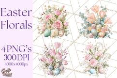 Easter Floral Clipart, Watercolor Spring Flowers Png Product Image 1