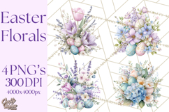 Easter Floral Clipart, Watercolor Spring Flowers Png Product Image 1