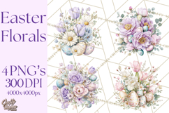 Easter Floral Clipart, Watercolor Spring Flowers Png Product Image 1