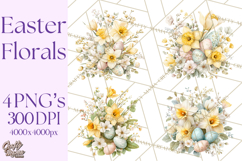 Easter Floral Clipart, Watercolor Spring Flowers Png Product Image 1