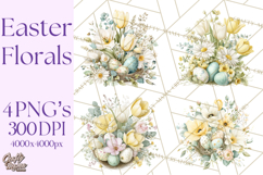 Easter Floral Clipart, Watercolor Spring Flowers Png Product Image 1