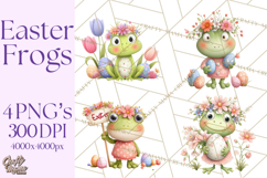 Frog Easter Clipart PNG, Cute Frog Holding Eggs, Pastel Png Product Image 1