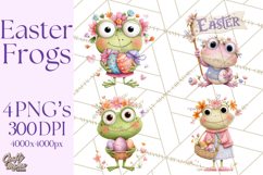 Frog Easter Clipart PNG, Cute Frog Holding Eggs, Pastel Png Product Image 1