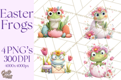 Frog Easter Clipart PNG, Cute Frog Holding Eggs, Pastel Png Product Image 1