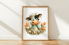 Watercolor Easter Funny Cow Clipart Product Image 2