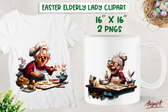 Laughing Elderly lady cooking Funny Grandma Easter clipart Product Image 1