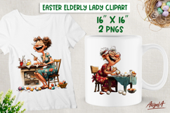 Easter clipart Elderly lady coloring eggs Laughing Grandma Product Image 1