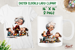 Elderly Old lady clipart Easter PNG Grandma grandchildren Product Image 1