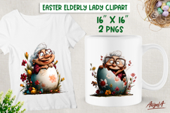 Happy Old lady clipart Grandma on a big Easter egg PNG Product Image 1