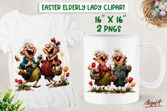 Elderly lady and best friend in spring garden Easter clipart Product Image 1