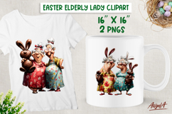 Elderly lady and best friend Easter clipart Bunny PNG Product Image 1