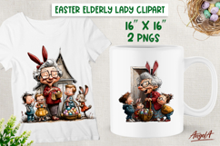 Elderly lady clipart Grandma with grandchildren Easter PNG Product Image 1