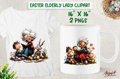 Elderly lady Easter clipart Grandma with grandchildren PNG Product Image 1