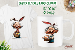 Elderly Old lady clipart Easter PNG Grandma with bunny ears Product Image 1