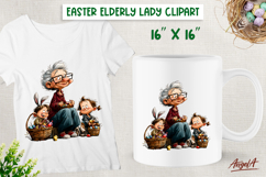 Elderly lady Easter clipart Grandma with grandchildren PNG Product Image 1