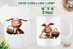 Easter clipart Elderly Old lady with Easter eggs Grandma PNG Product Image 1