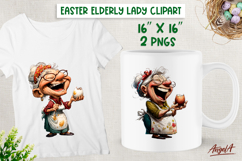 Laughing Elderly lady with egg Funny Grandma Easter clipart Product Image 1