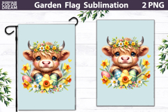 Easter Highland Cow Garden Flag | Spring Floral Sublimation Product Image 1