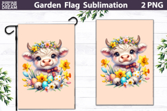 Easter Highland Cow Garden Flag | Floral Egg Sublimation Product Image 1