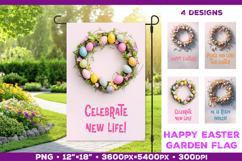 Easter Garden Flag Sublimation Design with Floral Wreath Product Image 1