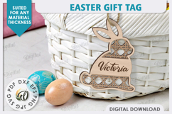 Easter Gift Tag LaserCut. Personalized Basket Tag. Bunny SVG Product Image 1