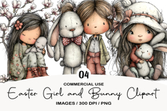 Easter Girl and Bunny Clipart Product Image 1