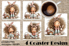 Happy Easter Square Coaster Sublimation. Funny bunny Product Image 1