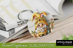 Easter Bunny Gnome Sublimation - Round Easter Keychain PNG Product Image 1
