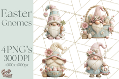 Easter Gnomes Clipart, Cute Bunny Hats, Pastel Eggs Png Product Image 1