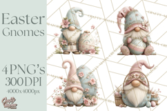 Easter Gnomes Clipart, Cute Bunny Hats, Pastel Eggs Png Product Image 1